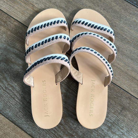 Jack Rogers Amelia Sandals White Tan Navy Peach Pink Women’s 8M Three Strap Flat - Picture 3 of 10